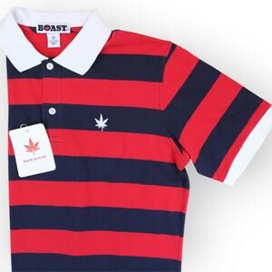 BOAST USA Mens S/S Wide Stripe Polo Red Navy White 100% Peruvian Pima Cotton